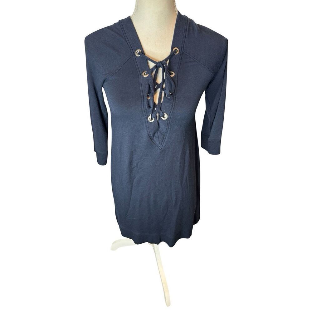 Y2K Abercrombie & Fitch Women's Blue Drawstring Sweatshirt Dress Sz S